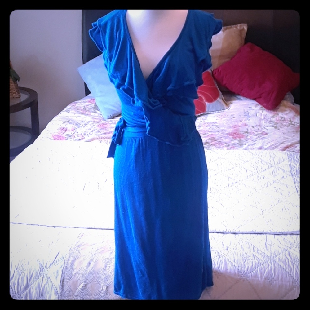 Teal ruffle neck Dress
